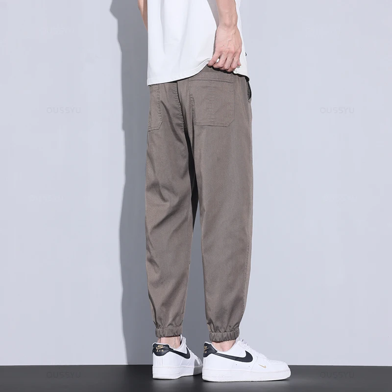 Brand Clothing Summer Soft Lyocell Fabric Men\'s Cargo Casual Pants Thin Jogger Korean Sweatpants Harem Trousers Male Plus Size