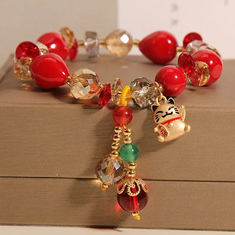 Luckcat Bracelet Female Ins Niche Design This Life Year Red Luckage Good Lucky Bead Student Girlfriend Handstring Attract Wealth