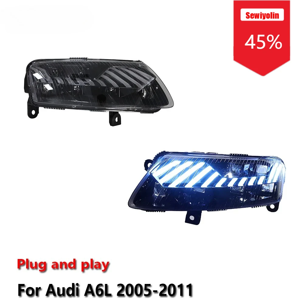

Sewiyolin автомобильные светодиодные фары в сборе для Audi A6L 2005-2011 авто противотуманные фары DRL тормозной указатель поворота Plug and Play
