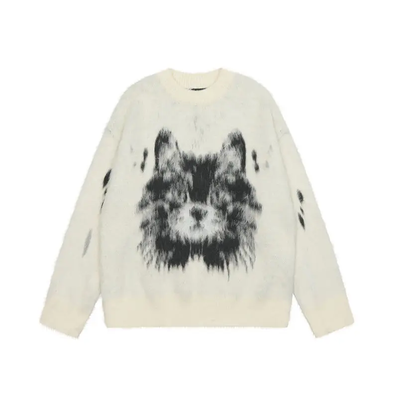 

Retro Street Y2K Long Sve round Ne Sweater ex Loose Design Knitted Top for Couples Aby Culture Faion