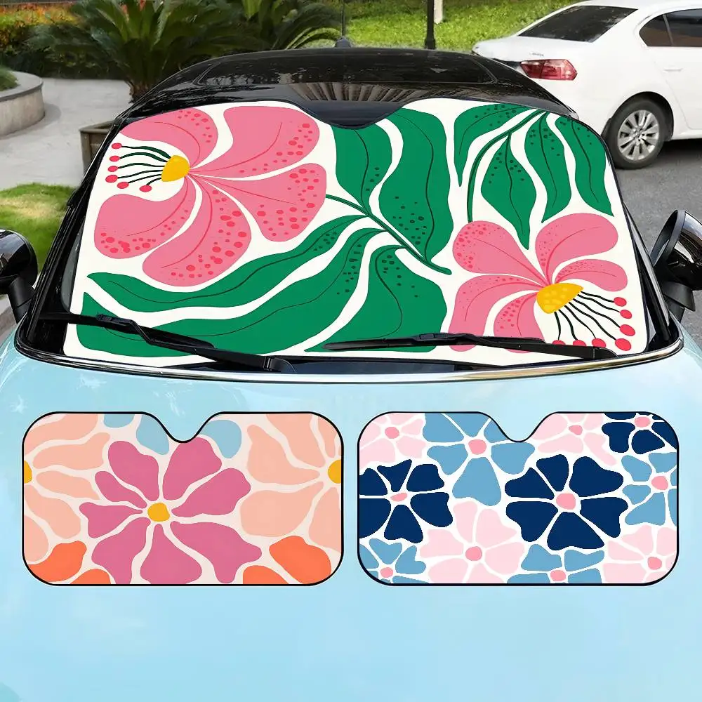 Abstract Floral Art Car Sunshade Shield Windshield Window Sun Blocker Cover Interior Protection for Truck SUV Visor Universal