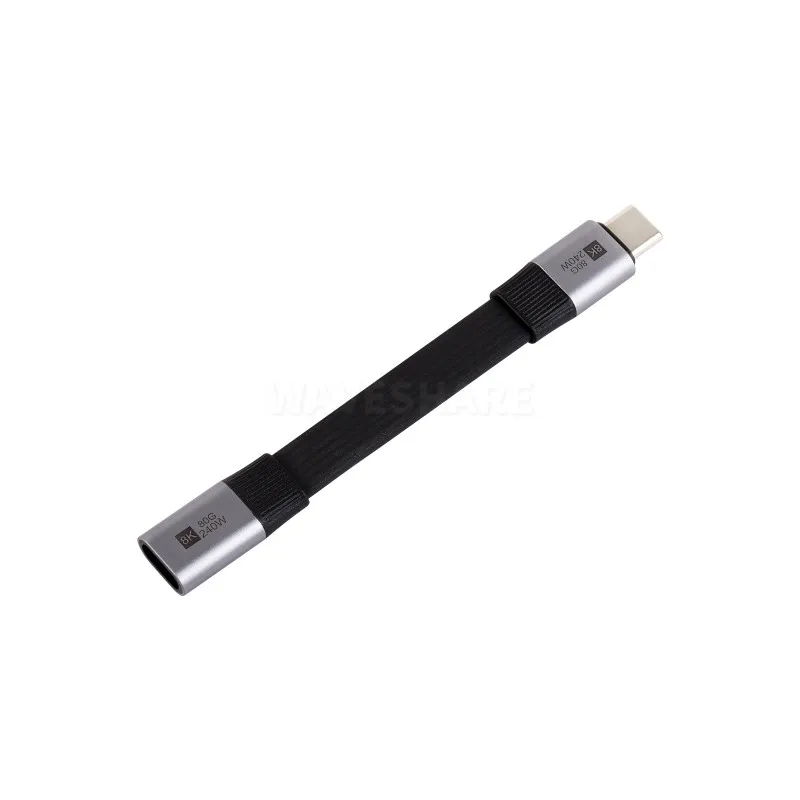 Waveshare USB4 V2.0 Full-featured Type-C Short Extension Cable, 80Gbps Data Transfer, Supports 90° Bending, Flexible TPE Jacket