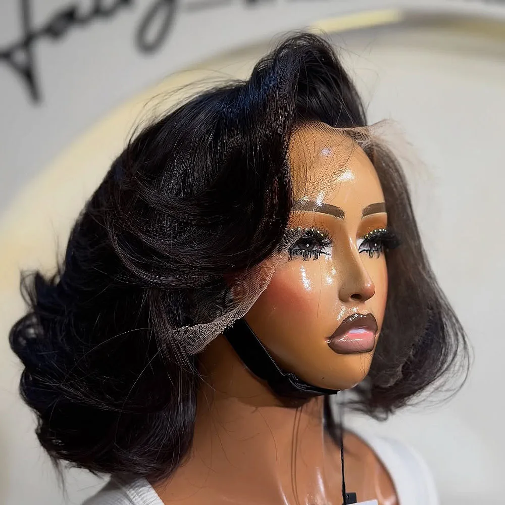 

Glueless Wig Human Hair Bob Wig 100% Human Hair Wig Remy Plucked For Women 250 Density Body Wave 13x6 HD Lace Frontal Wig 10Inch