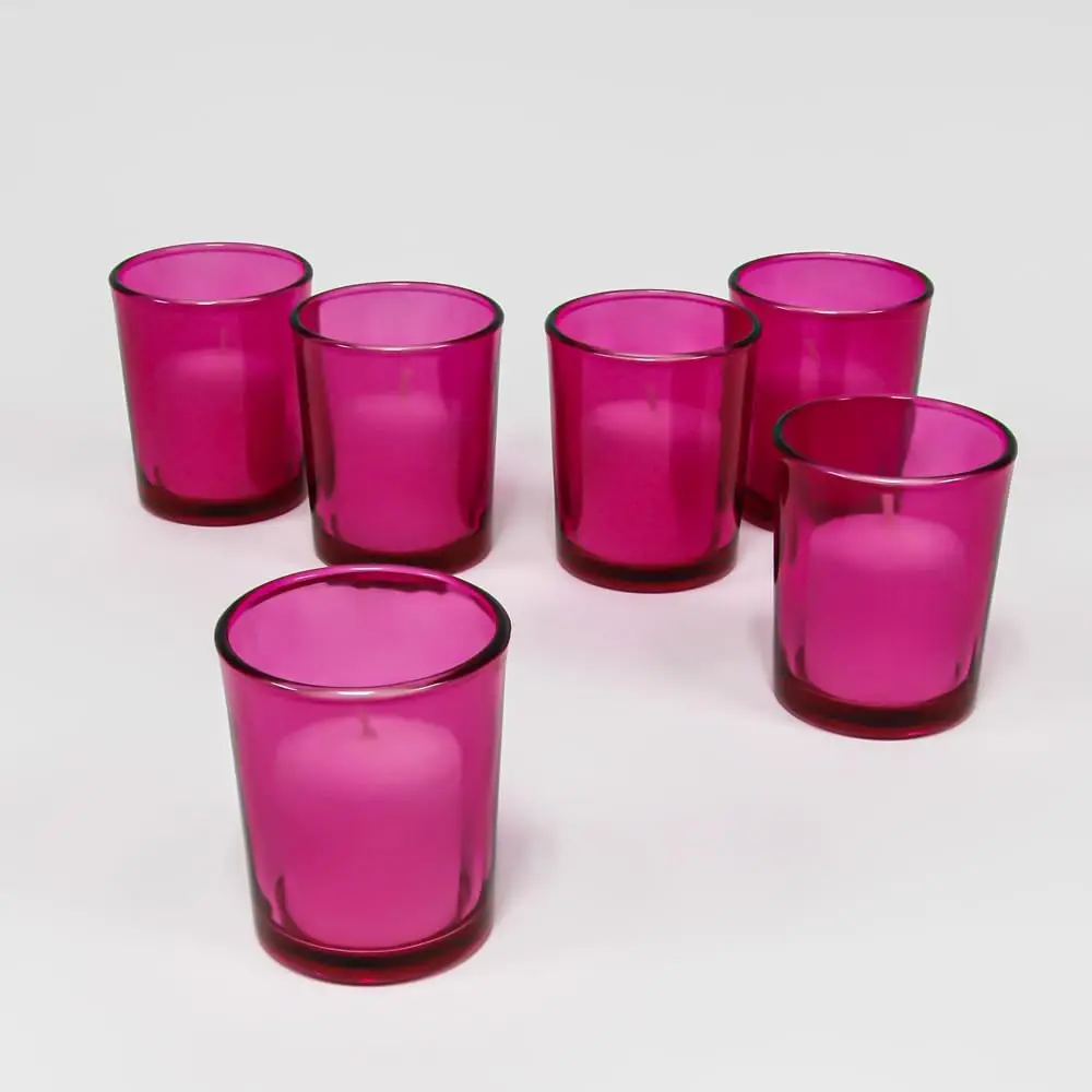 

Set of 144 Pink Colored Glass Votive Candle Holders 3/16 Inch Thick Premium Quality Glass Not Dishwasher or Detergent Safe