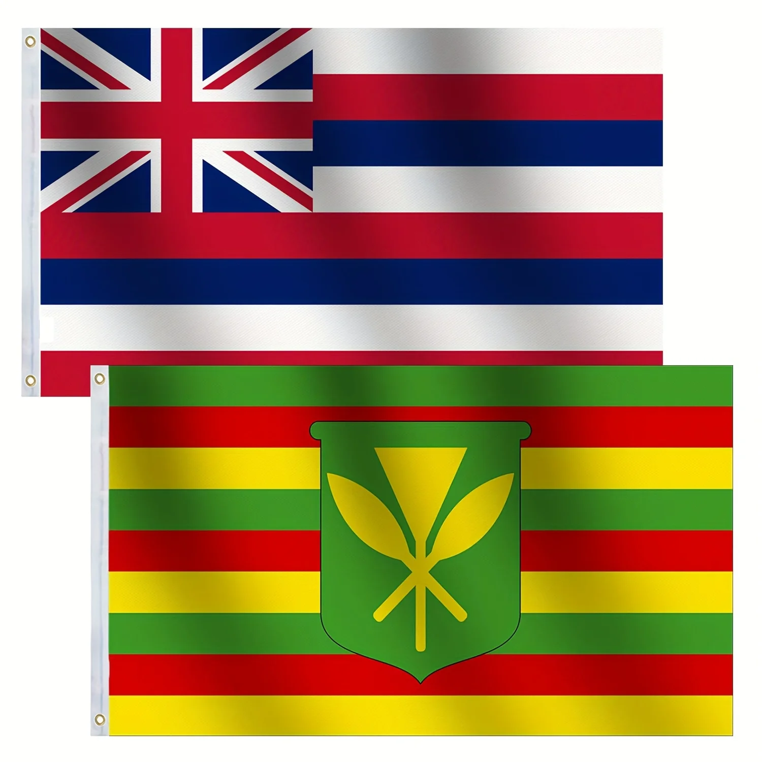 2pcs Set of Hawaiian State and Kennerkah Maori Flags, 3x5FT Large for Outdoor and Indoor Use Kennerkah Maori Hawaiian State Flag