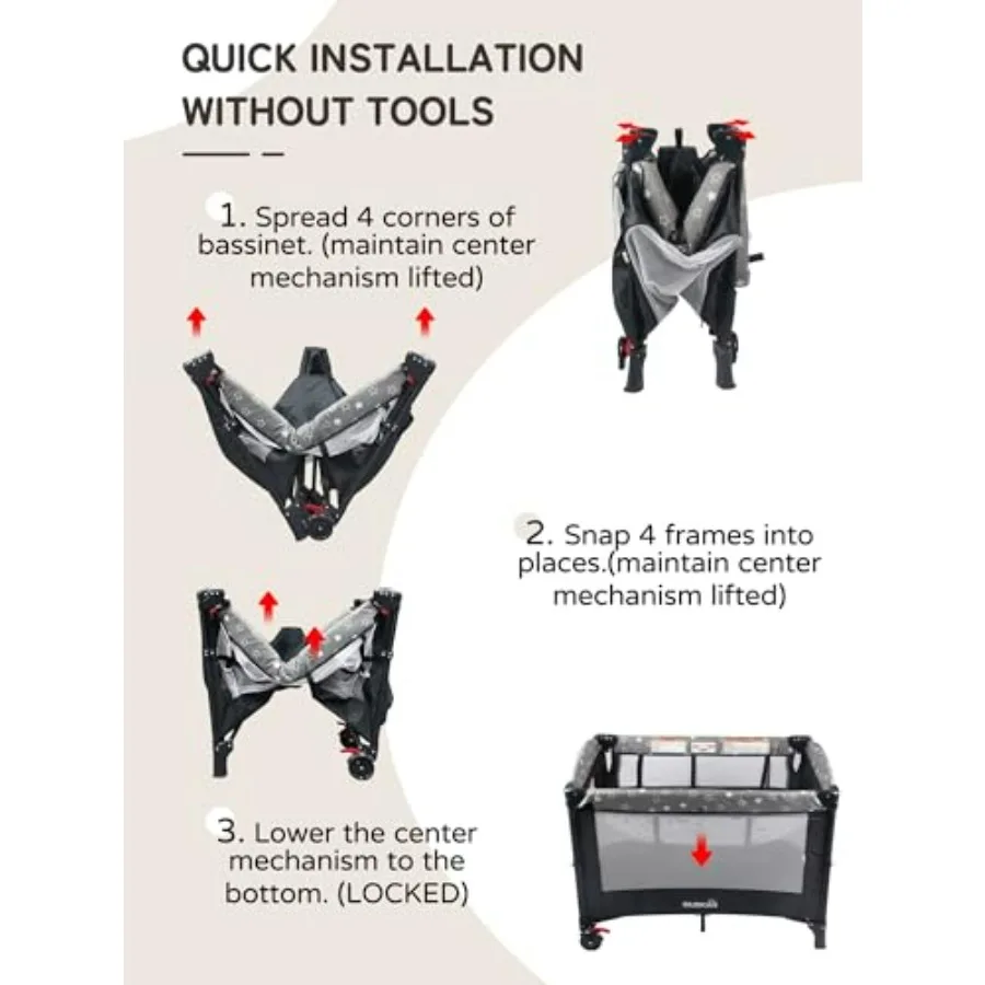 ベビーベッド、蚊帳付きポータブルベビーベッド、マットレス、おむつ交換台、新生児から幼児まで使えるプレイペン、パック
