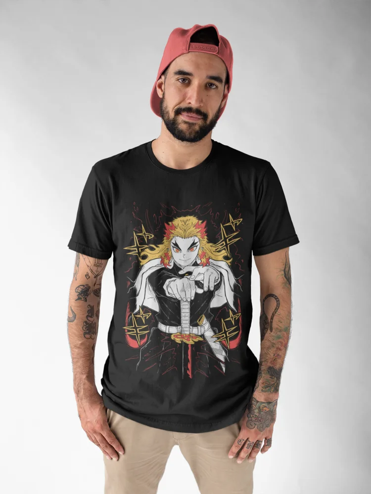Kyojuro Rengoku T-Shirt Slayer Demon Vintage Anime Manga Horror Gift Shirt cotton shirt