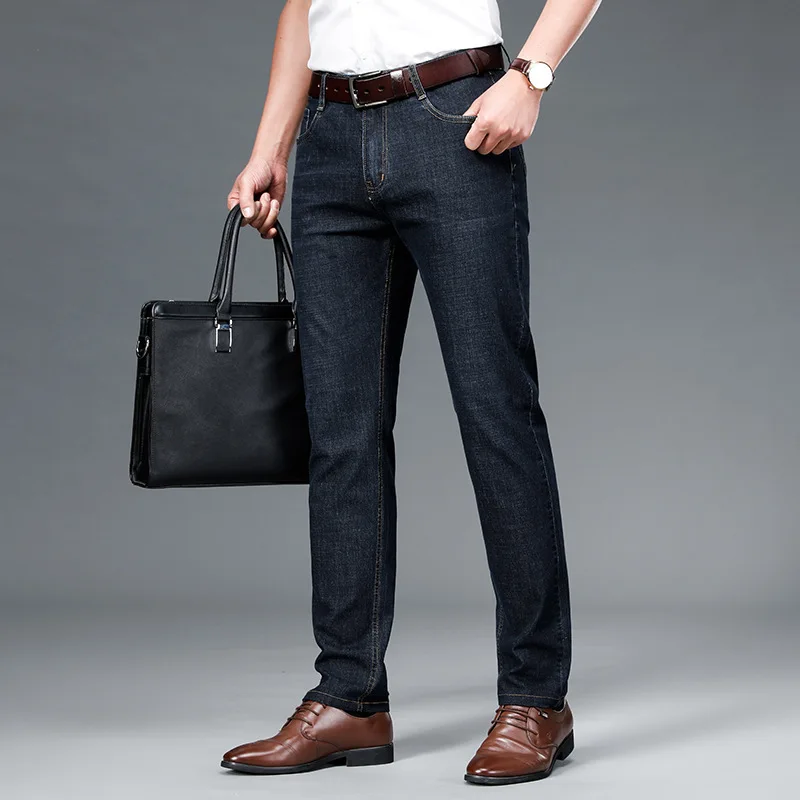 Mens Fashion Jeans Straight Leg Stretch Slim Fit Denim Pants Comfortable Soft Business Denim Trousers Male Classic Clothing 2025