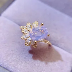 Natural Amethyst Ring for Party 7mm*9mm 2ct Genuine Light Purple Amethyst 925 Silver Ring with 3 Layers 18K Gold Plating