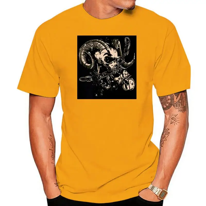 Men's captured EVIL RAM zodiac chain lock occult skull t shirt Customize cotton O Neck Novelty Gift Building Kawaii shirt