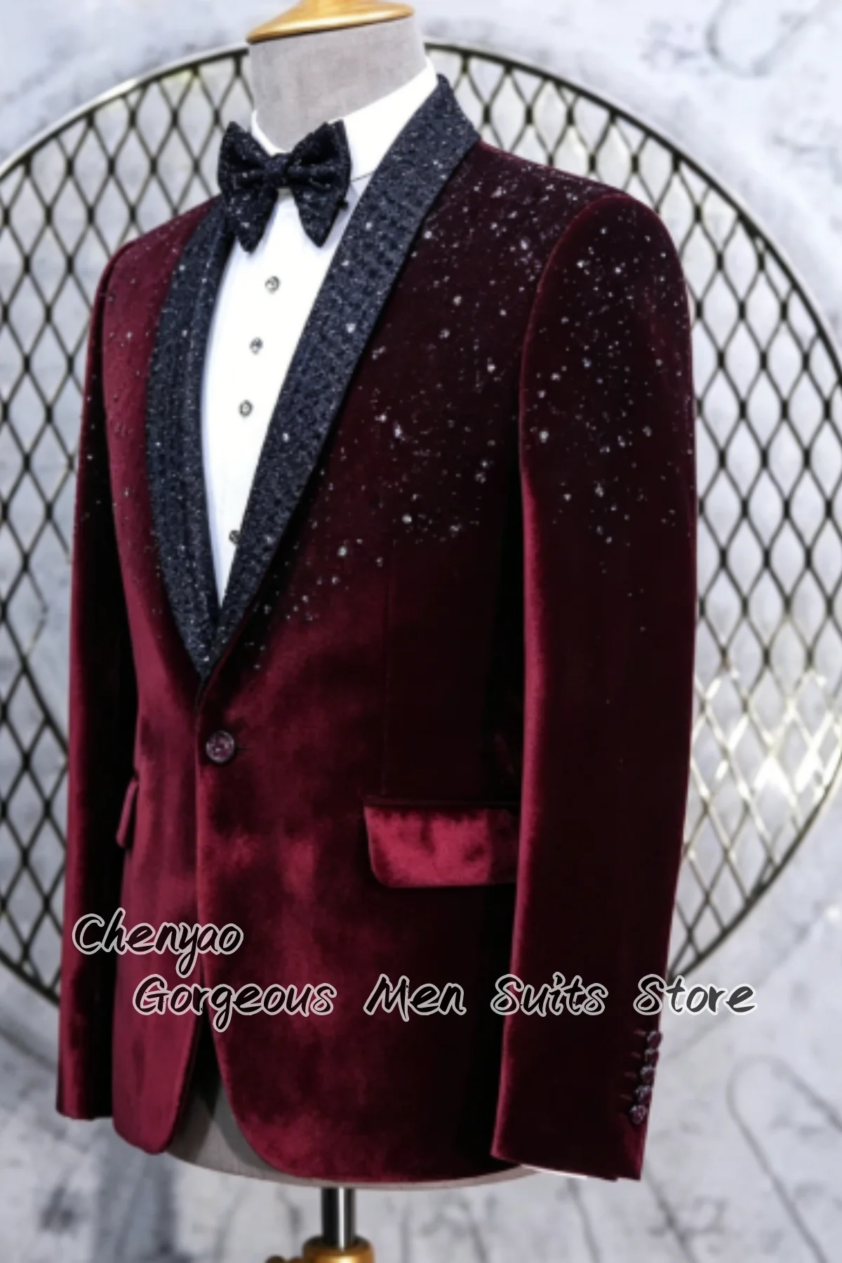 Elegant Velvet High-End Rhinestone-Encrusted Men Suits Customized Groom Tuxedos 2Pcs Sets Male Prom Blazers Slim costumes hommes