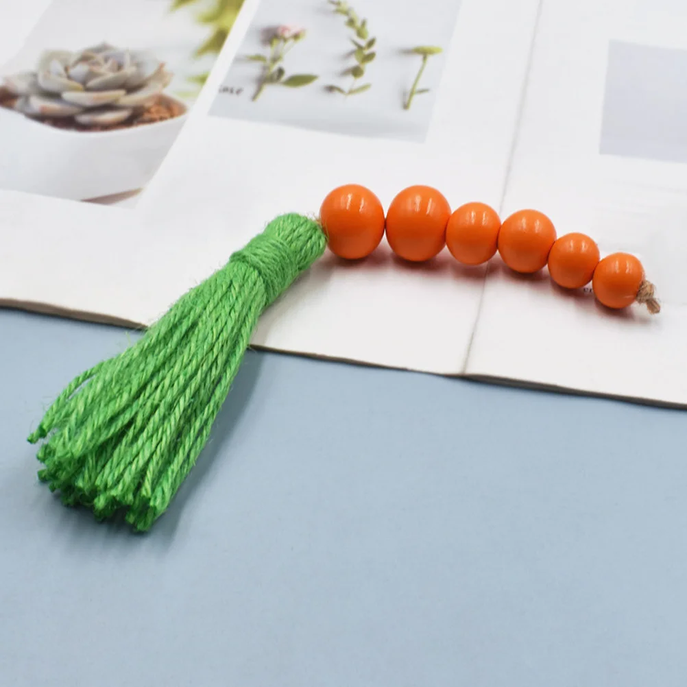 

4Pcs Wooden Beads Tassel Carrot Pendant Rustic Beads Garland Hanging Decoration Easter Wall Home Ornament Bead Hanging Decor