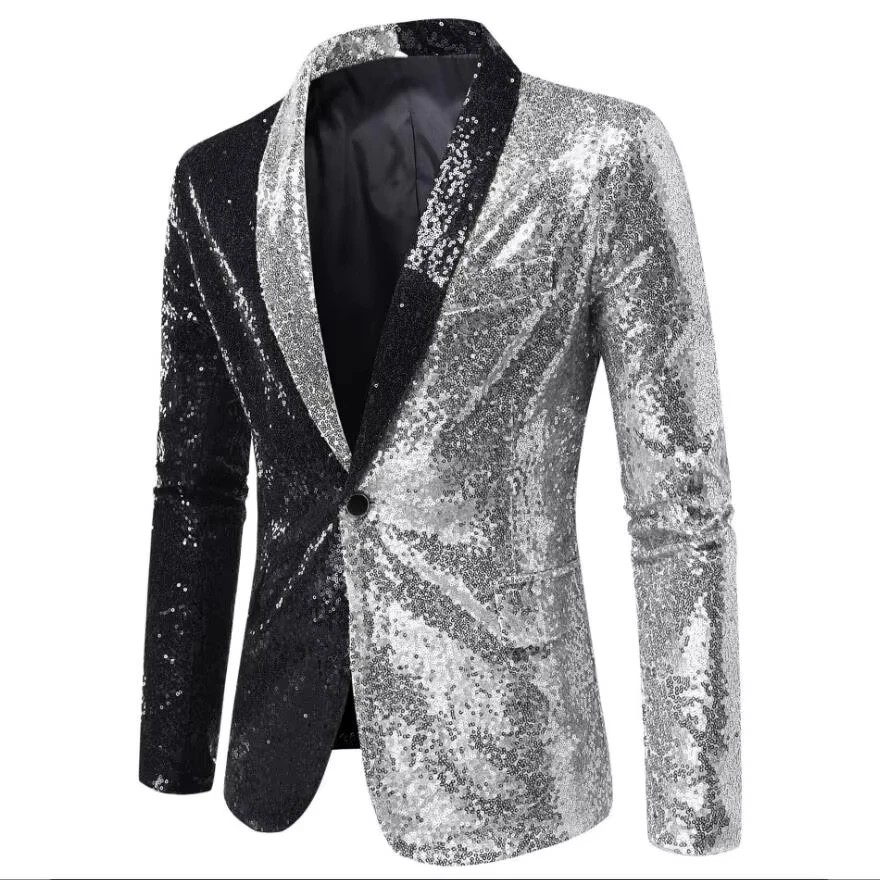 Blazer à paillettes dorées brillantes pour hommes, coupe couvertes, épissage, mouillé, boîte de nuit, fête, DJ, scène, chanteur, spectacle de danse, robe H, nouveau, x85