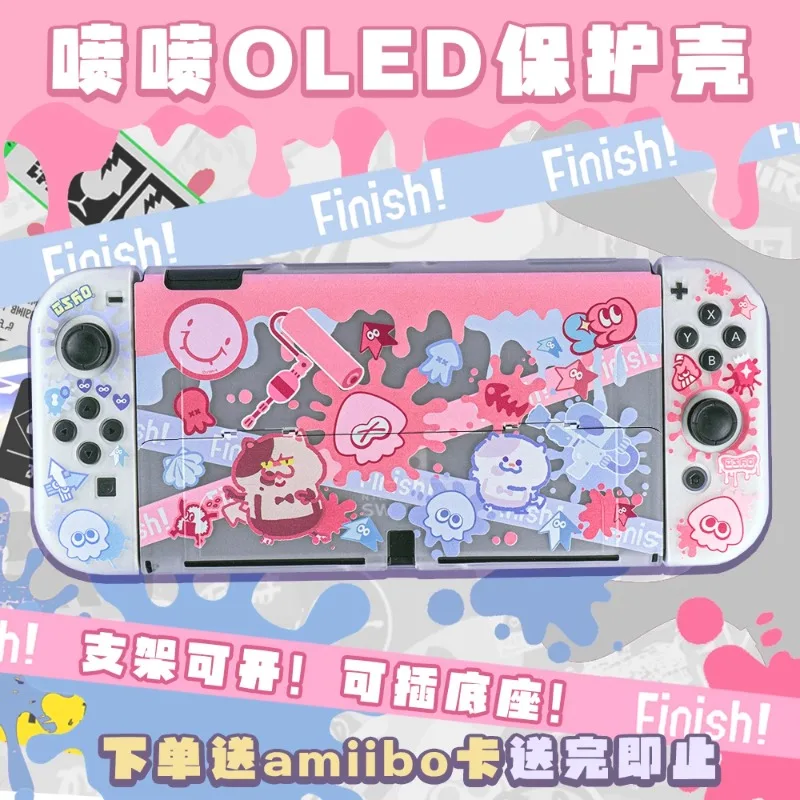 

Двухцветный чехол Splatoon для переключателя OLED/Lite, розовый и синий, жесткий чехол с инкрустацией, модель консоли NS K08