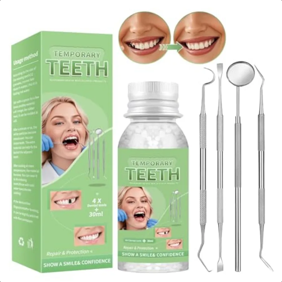 Tooth Repair Kit Moldable Tooth Filling Repair Kit Fake Teeth DIY at Home Fixing Missing Broken Tooth Replacements with 4 Denta