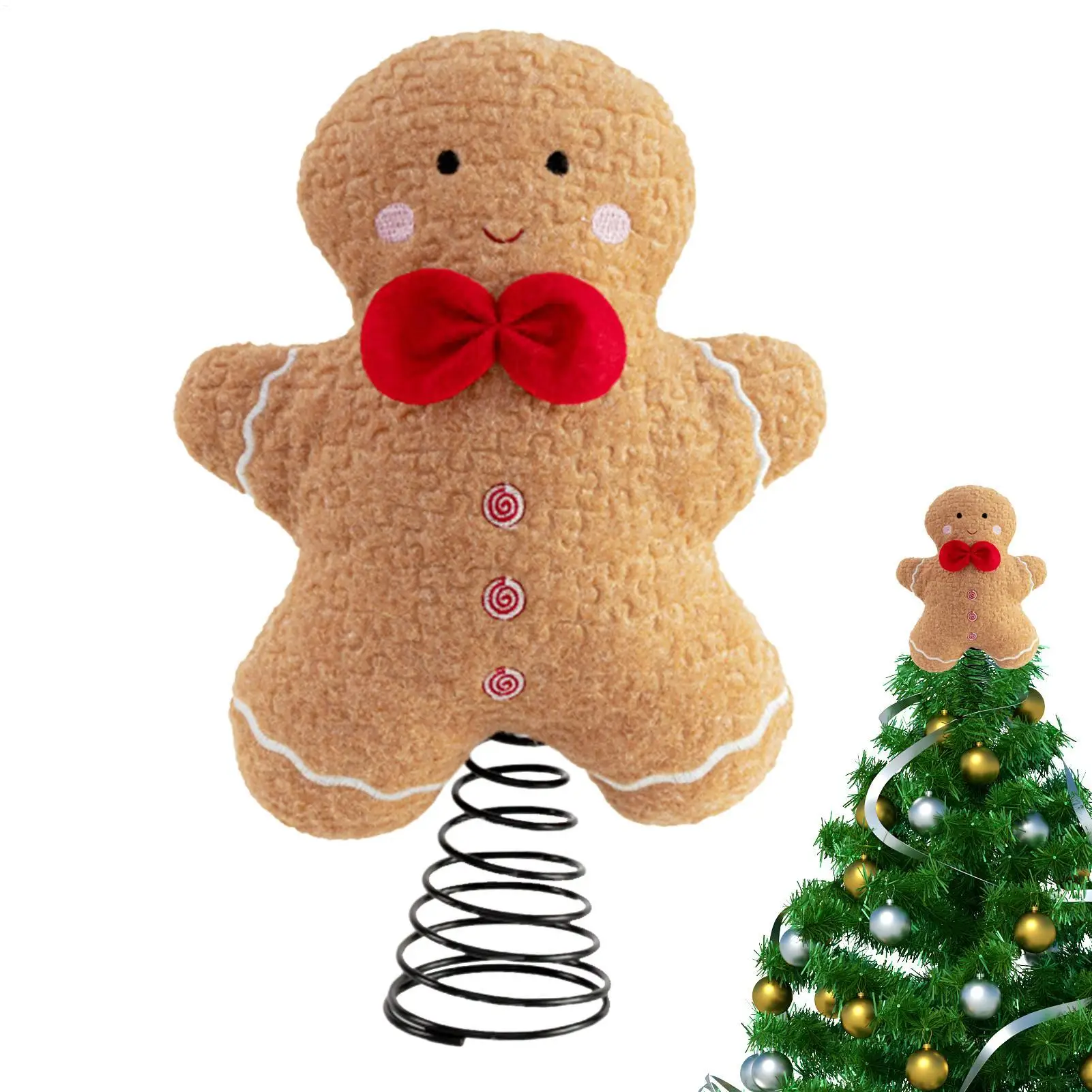 Weihnachten Pentagon Top Lebkuchenmann Baum Topper Weihnachtsbaum gefälschte Baum kleine Weihnachten Ingwer Brot Plüschtier Topper Dekorationen