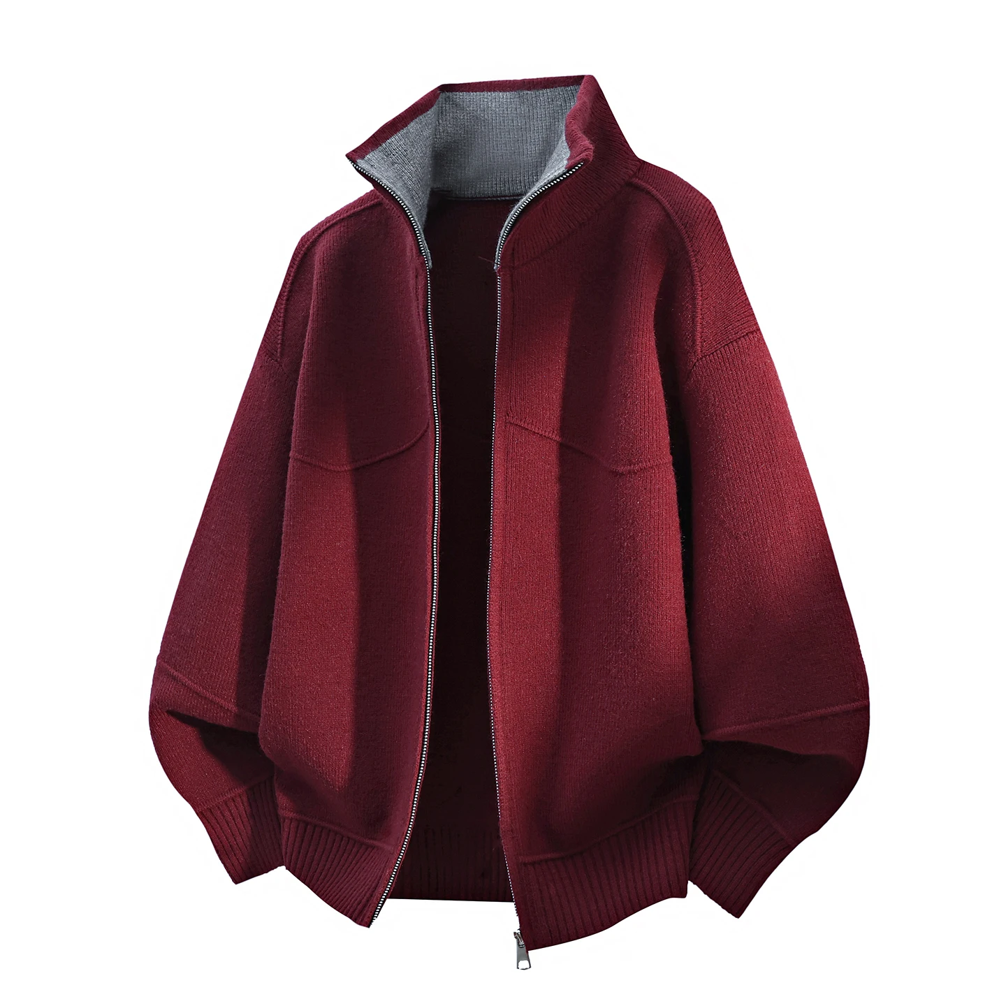 

Мужской вязаный кардиган Angola Red свободного кроя с воротником-стойкой, утепленный, на молнии, повседневный, зимний свитер-жакет