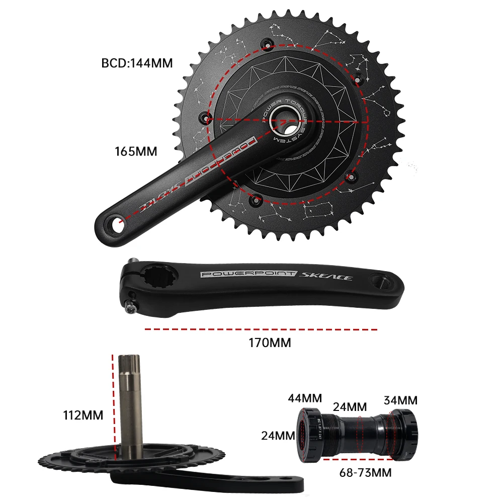 SKEACE Powerpoint Hollowtech Crankset, Fixie Crank, Single Speed Fixed Gear Bike, Track Bicycle Chainwheel, 49T, 165mm, 144BCD