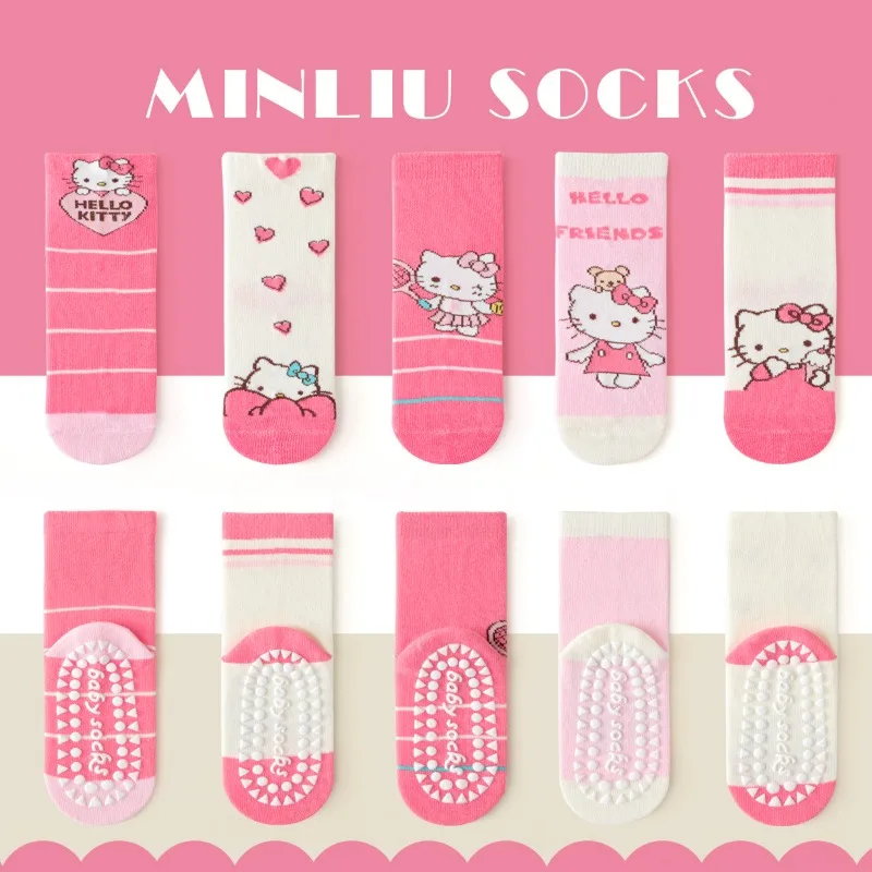 5Pairs Cotton Non-slip Socks Cute Cartoon Glue Floor Mid-calf Socks Baby Sock Soft Bottom Indoor Socks Suitable For Daily Life