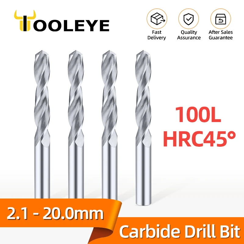 Tooleye Carbide Drill Bits HRC55° Total Length 100mm CNC Lathe Tools Hard Metal Drilling Tungsten Steel Twist Drills 2.1-20.0mm