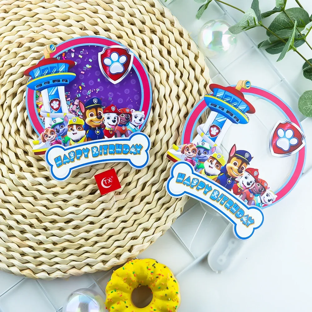 Cartoon Paw Patrol LED Light Cake Toppers Baking Cakes Decoration Set Children Party Plug-in Supplies Kids Birthday Cake Cards