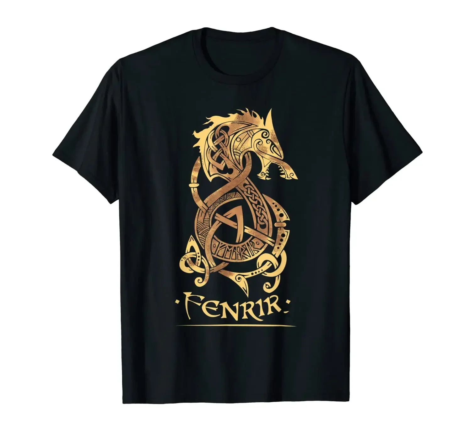 Sons of Loki Norse Mythology Fenrir Wolf Golden Figure T-Shirt 100% Cotton O-Neck Short Sleeve Summer Casual Mens T-shirt