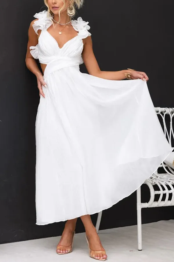 فستان صيفي جديد 2025 مثير بدون أكمام بلون سادة للنساء