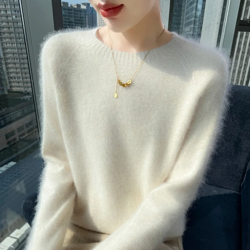 

Cashmere Round neck Sweater for Women, 100% Mink Cashmere, Autumn/Winter Solid color Knitted Base sweater, 2025 Warm Top