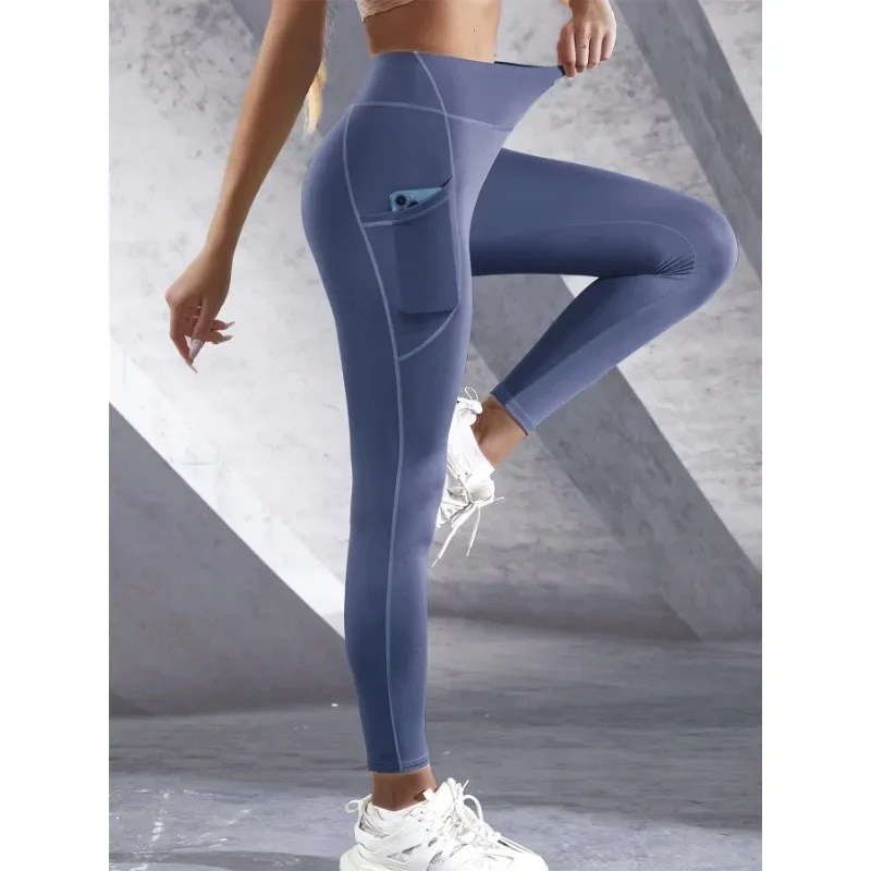 Leggings da yoga a vita alta da donna Pantaloni da palestra elasticizzati Collant con tasche Push Up Fitness Corsa Abbigliamento sportivo Pantaloni tinta unita