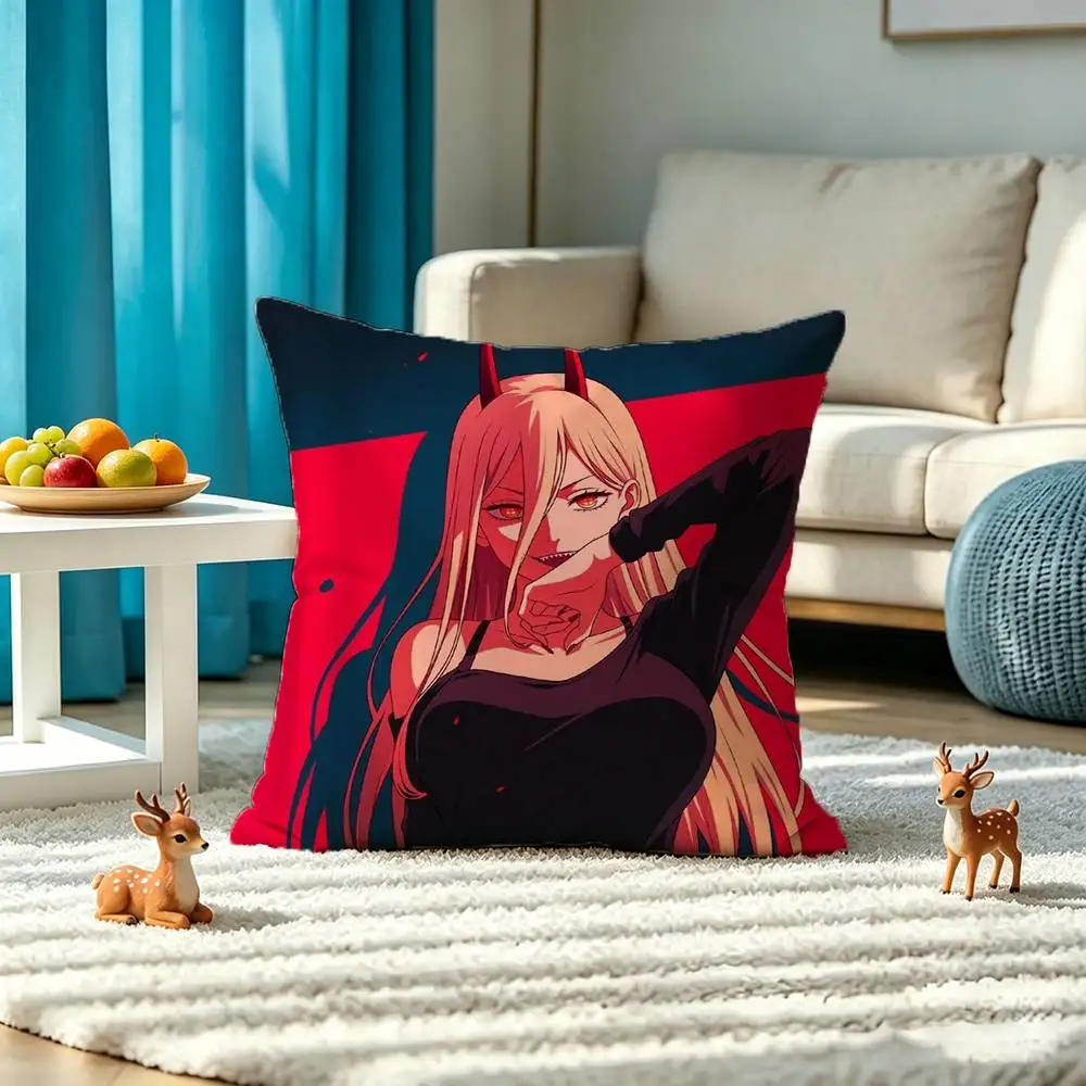 C-Chainsaw Man Power Pillow Case Square Double-Sided Sofa Cushion Cover Bedroom Bedside Pillow 4