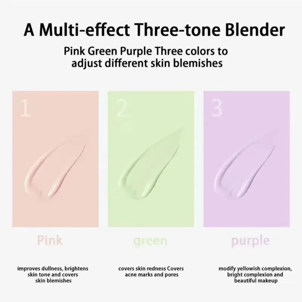 3-kleuren make-up primer onzichtbare poriën volledige dekking isolatiecrème oliecontrole niet plakkerig gezicht foundation fleuren huid