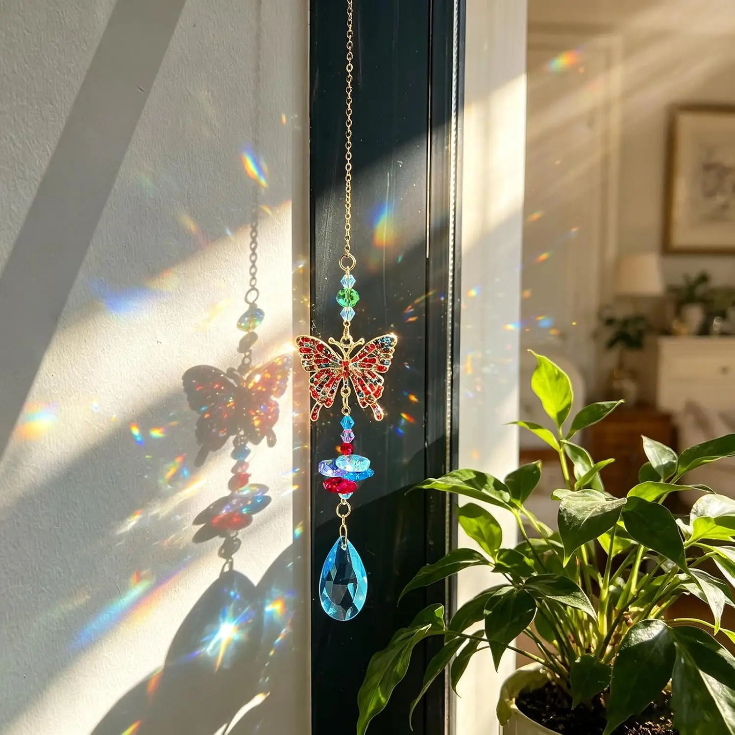 1PC Butterfly Shaped Crystal SunCatcher Rainbow Maker Window Hanging Ornament Car Rearview Mirror Charm Gift for Women