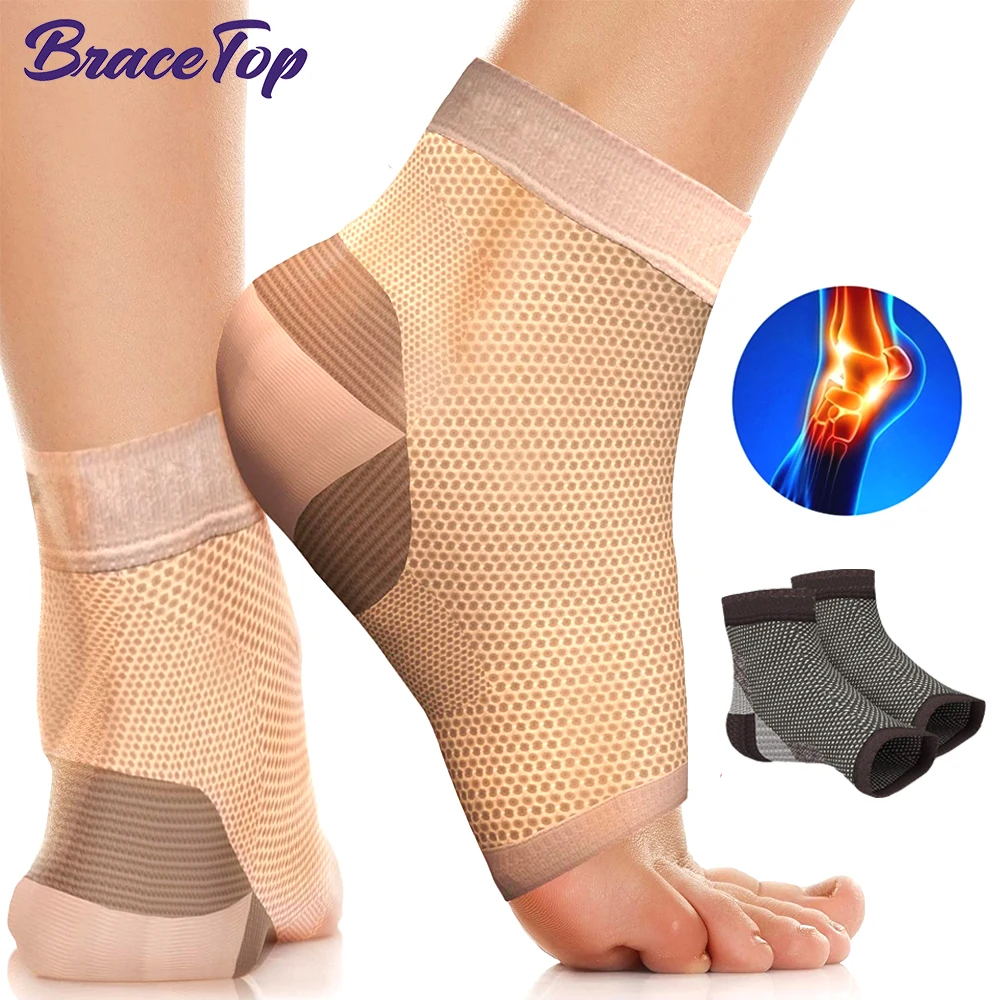 BraceTop 1 Pair Sports Plantar Fasciitis Socks with Arch Support, Ankle Compression Sleeves Brace for Foot Pain Relief Swelling