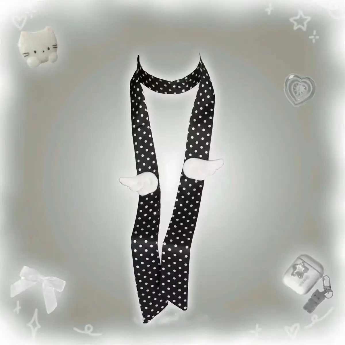 Letnia, ręcznie robiona mucha z motywem anielskich skrzydeł w kropki, w stylu japońskiej Lolity, długa kokarda, ozdoba dla dziewczynki w stylu Y2K, akcesorium do włosów.