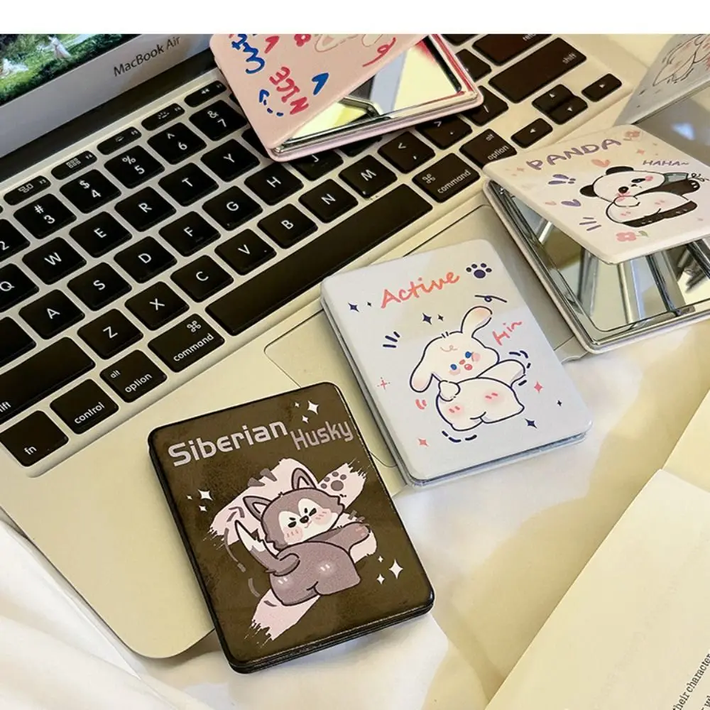 Niedlicher faltbarer Make-up-Spiegel aus PU, faltbar, hochauflösender, faltbarer Kosmetikspiegel, eleganter rechteckiger Panda-Taschenspiegel für Reisen