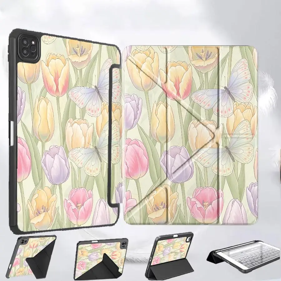 

Tablet Case For iPad Pro 2025 Pro 11th 10th 9th 8th 7th 12.9inch Mini 6 7 Air 4 5 M3 M2 M4 11inch Holder Cover Tulip Print