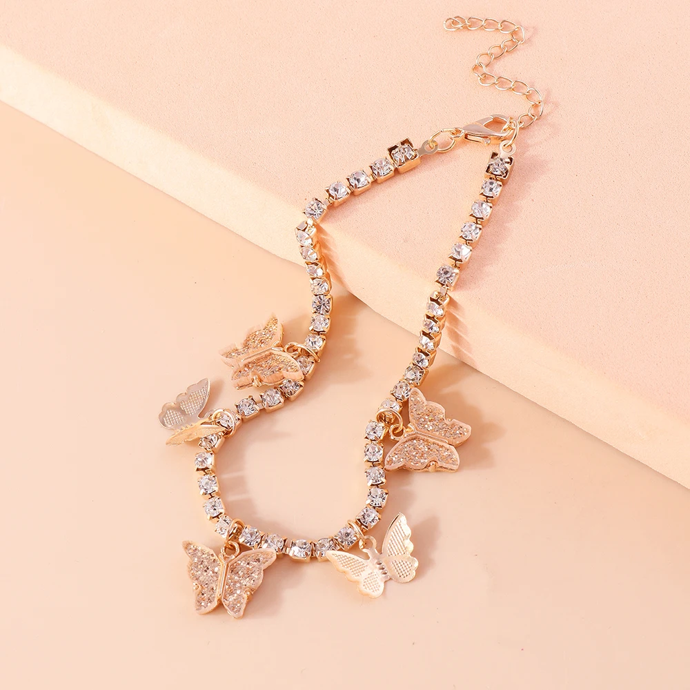 Aihua Modische Kristall-Tenniskette mit Schmetterling-Anhänger für Damen, Barfußkette für Fuß und Knöchel, Armband, Strand-Schmuck, Geschenke – Detail 8