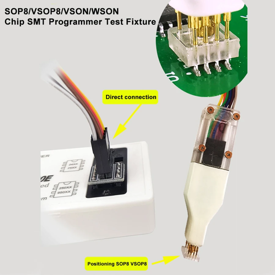 1.27mm yeni konumlandırma testi klip SOP8/VSOP8/VSON/WSON cips programlama testi Pin teslim bahar SOIC okuma aracı fikstür yükseltme