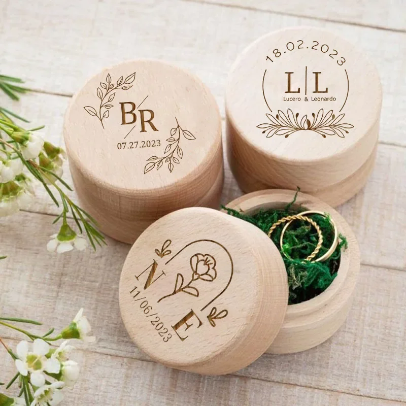 Personalized Rustic Wedding Wooden Ring Box Holder Custom Name with Date Bearer Boxes Case Engagement Proposal Anniversary Gift