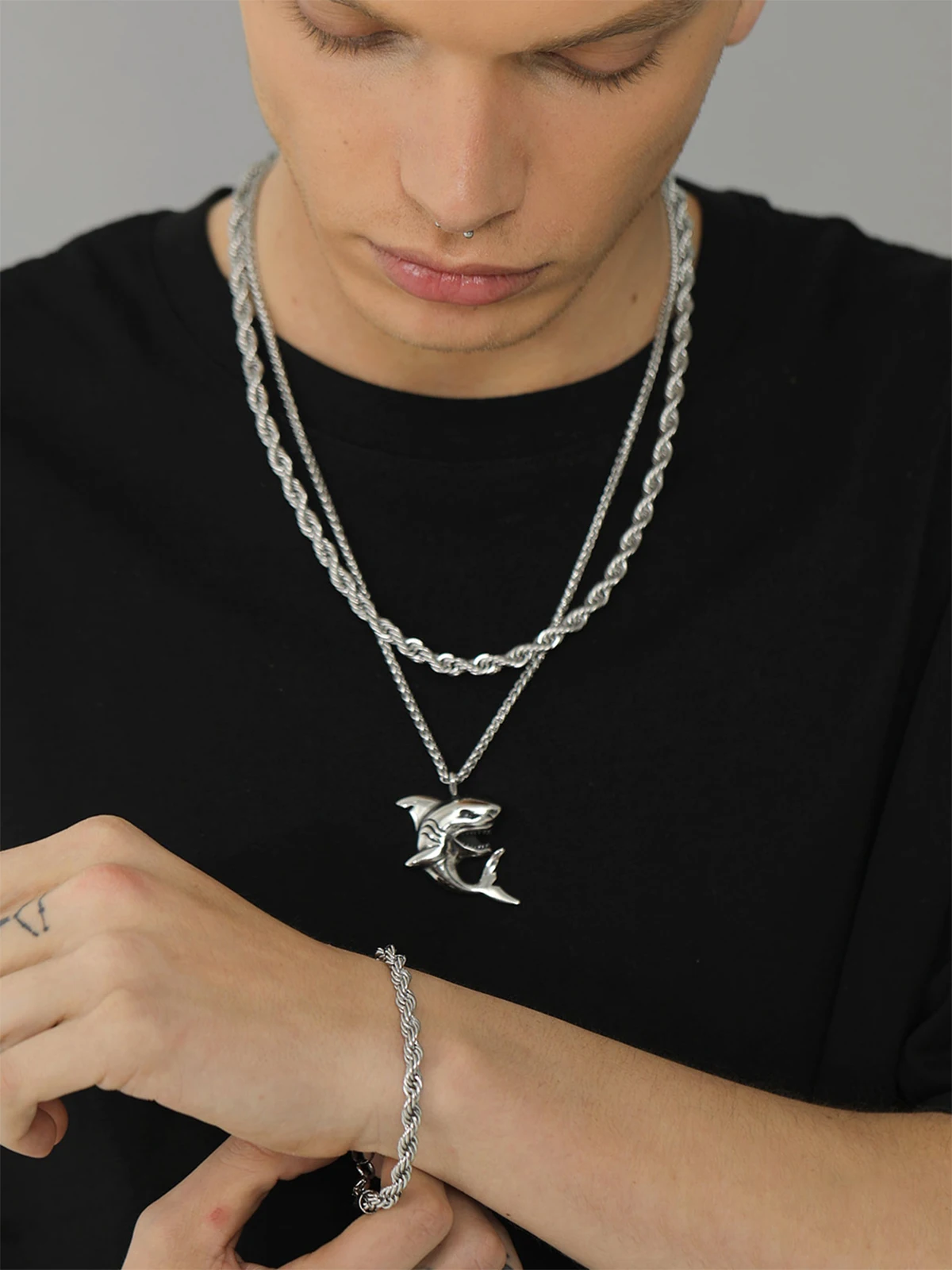 U7 316L Stainless Steel 3mm / 6mm Rope Chain Necklace Bracelets Sets for Men Woman 18-30\