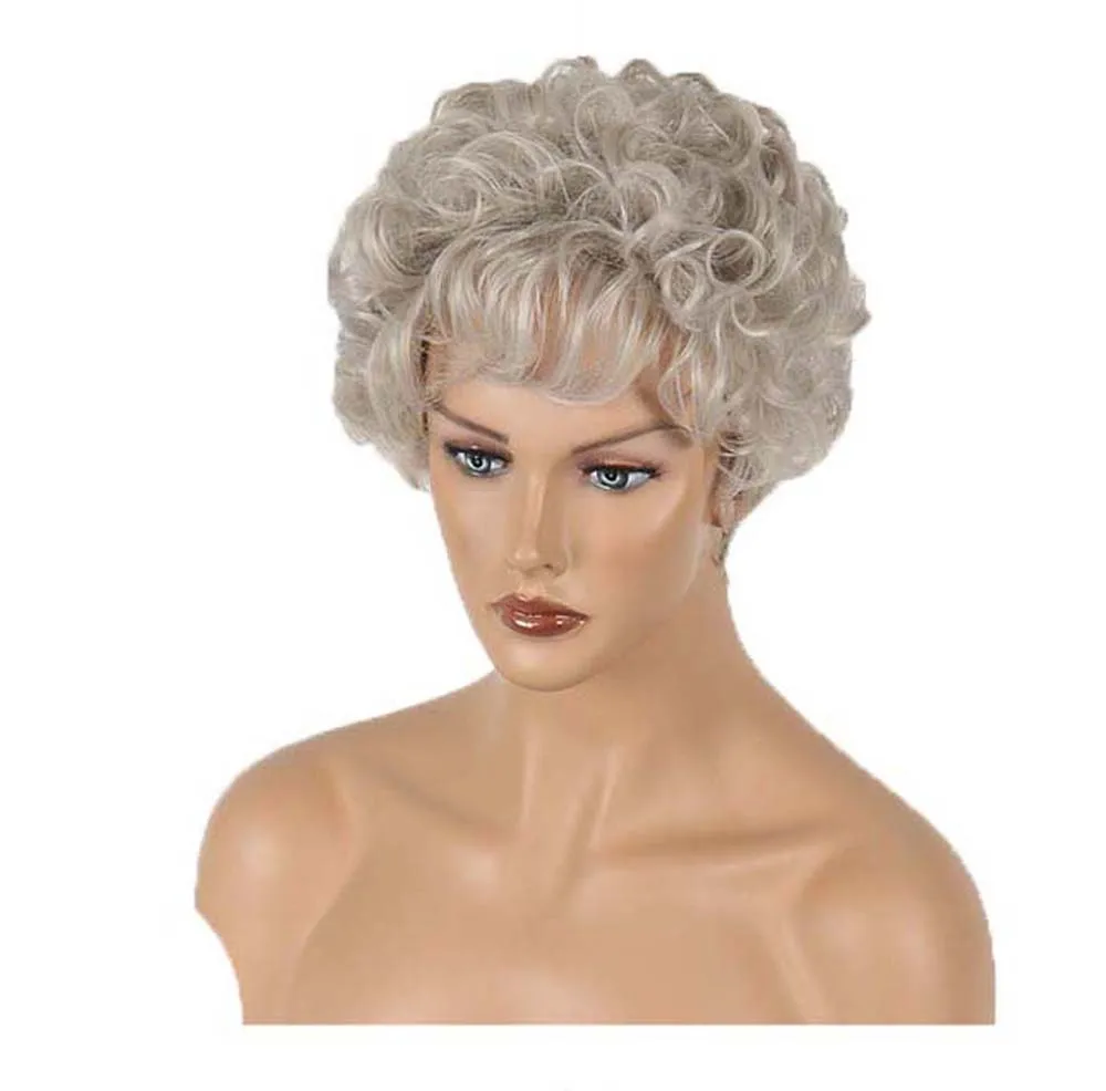 Synthetic Ombre Creamy White Wig Short Bob Natural Wave Wigs For Women Pixie Cut Hair Heat Wig With Bangs Cosplay Party