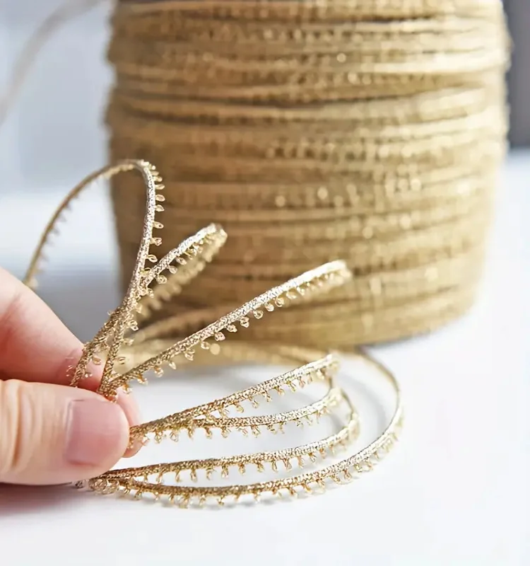 1 Yard ultrafeines glitzerndes goldenes Besatzband, Näh- und Bastelbedarf, dekorativer Spitzenkante für DIY-Projekte, Verzierungen, Hochzeiten – Detail 1