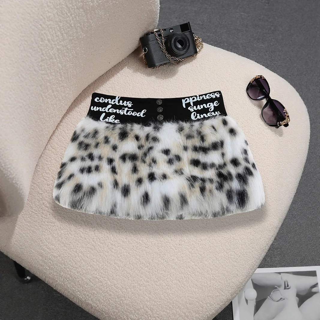 Lage taille pluizige luipaardprint minirok dames retro subcultuur heuprok