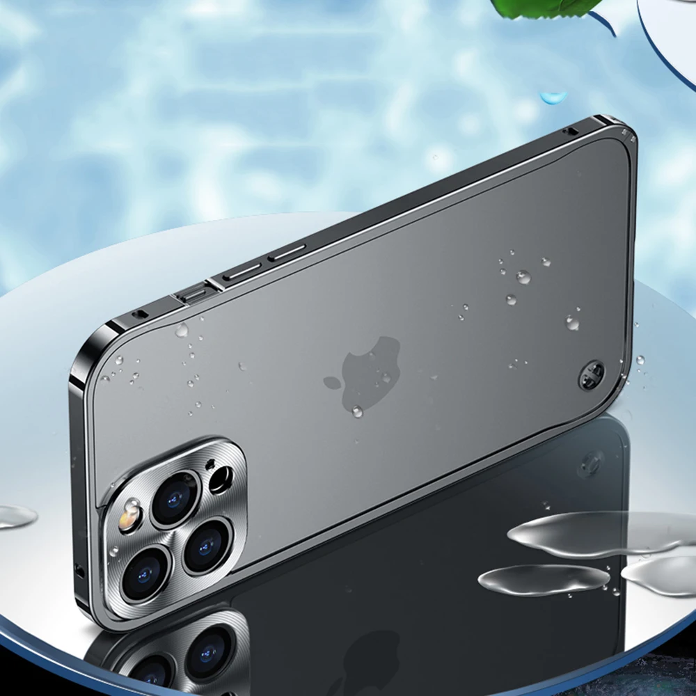 Luxury Scrub Metal frame+Transparent glass Back Cover for iphone 15 14 13 Pro Max 12 11 Pro MAX 12 13 Mini Fashion phone case