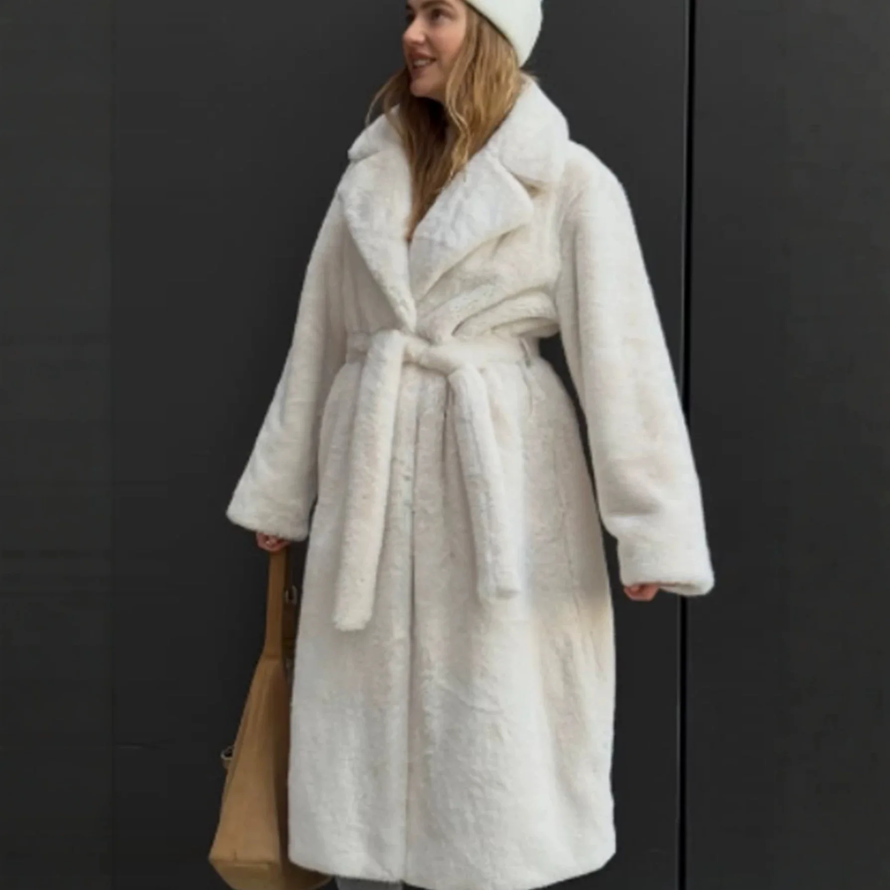 Long Coats Women Faux Fox Fur Jackets Lace Up Elegant Work Autumn Winter Turn Down Collar Pockets Coat Thick Warm Y2k Streetwear