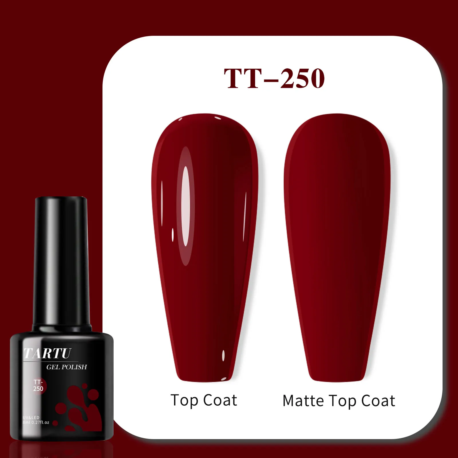 TARTU Vernis à ongles gel rouge bordeaux 8 ml, semi-permanent, adapté au manucure à domicile, cadeaux DIY pour filles