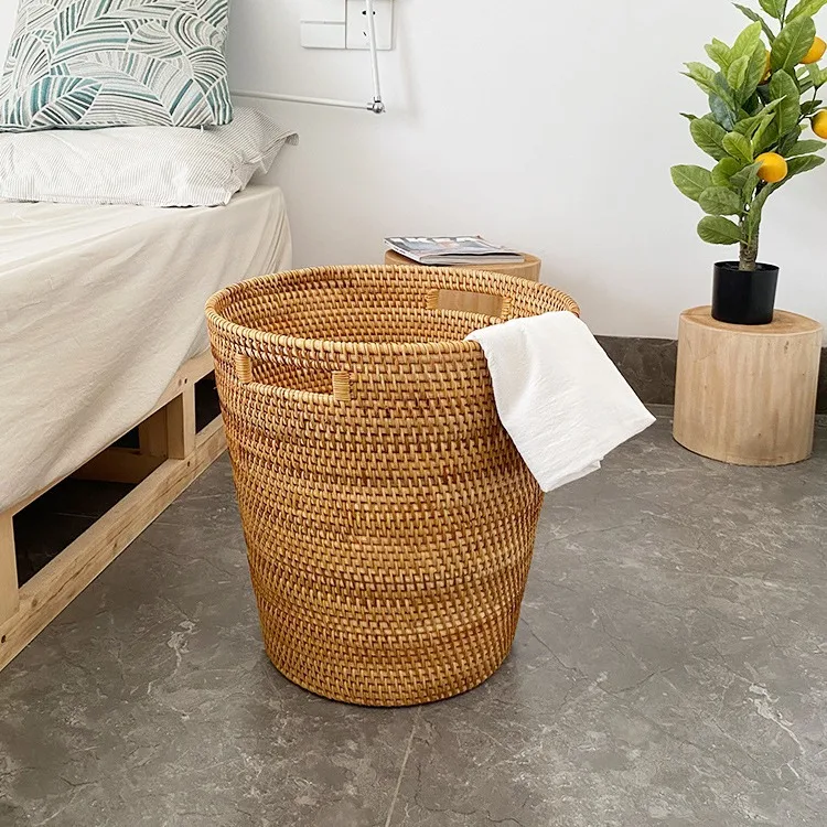 Vietnam Rattan Woven Laundry Basket Dirty Clothes Storage Basket Bathroom Woven Dirty Clothes Basket
