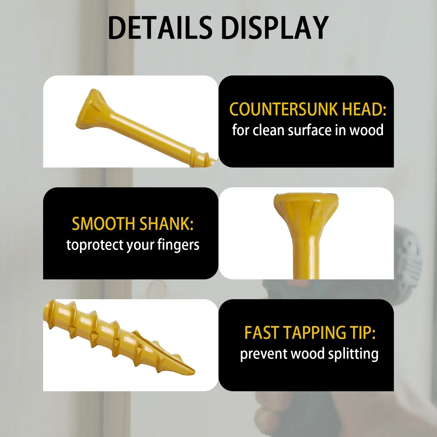 VKKM # 8 黄色の梅の花ヘッド木ネジは、テラスのメンテナンス、キャビネットの組み立て、軽量構造に適しています。