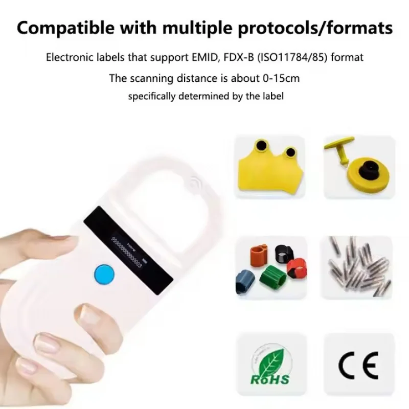 Handheld Waterproof Microchip Scanner for Cats & Dogs 134.2kHz RFID Reader USB Access Mini Tag EM4305 Glass Chip DT180C Model