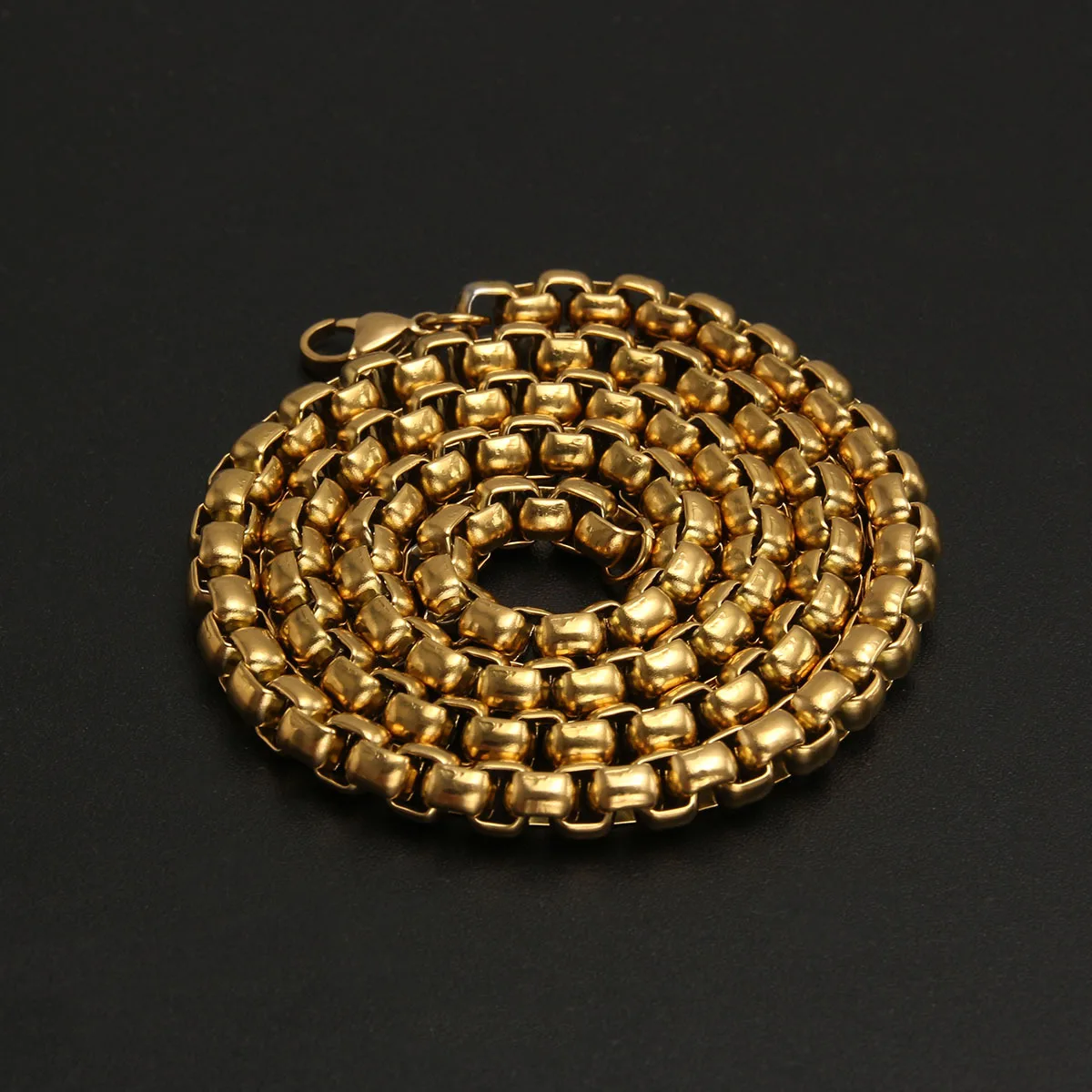 HNSP Stainless Steel Round Box Link Chain Necklace For Men Barrel Chain Toscano Minimalist Style Jewelry Accessories
